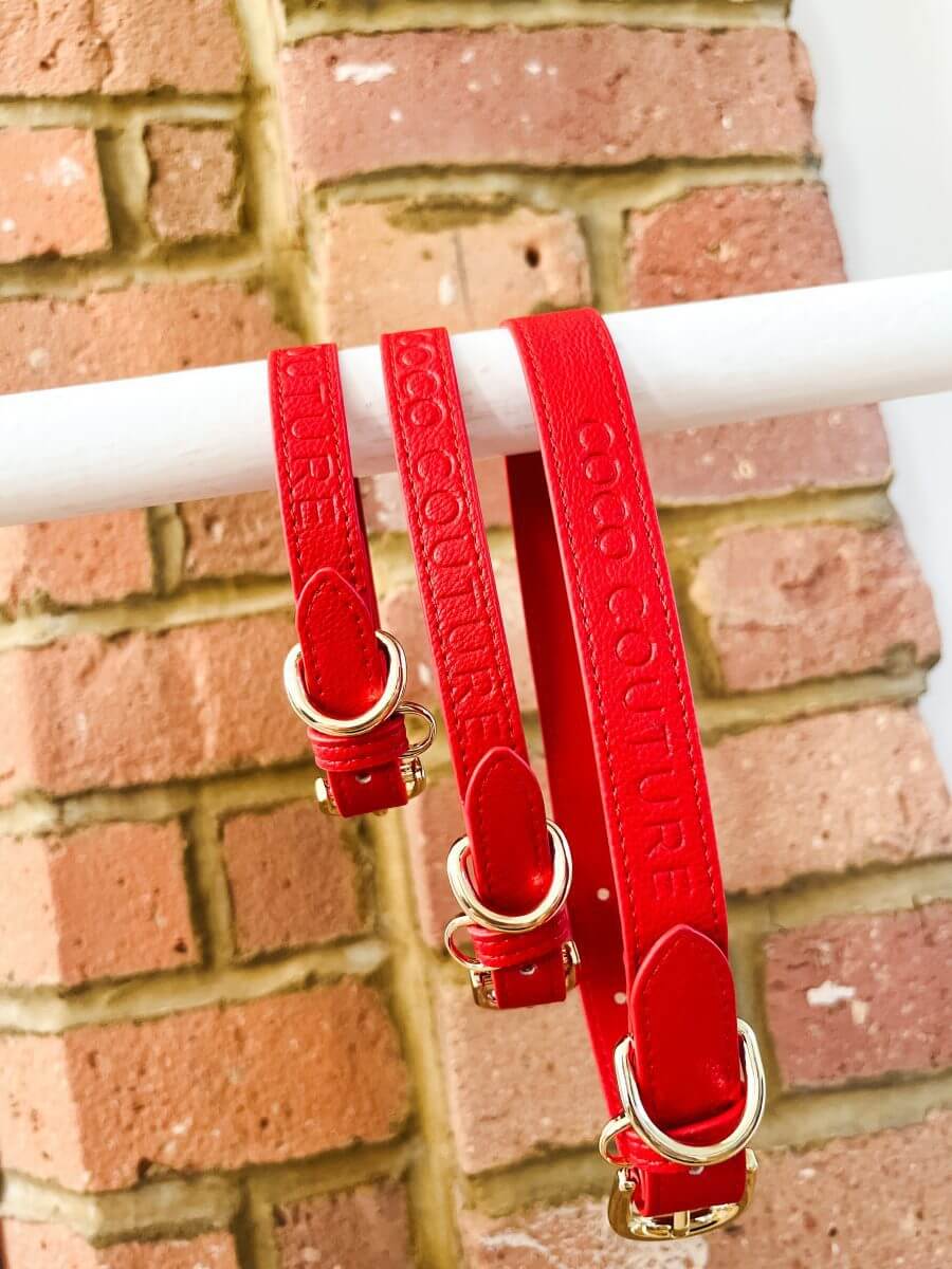 Vegan Lightweight Leather Dog Collar (Red) – by Coco Couture