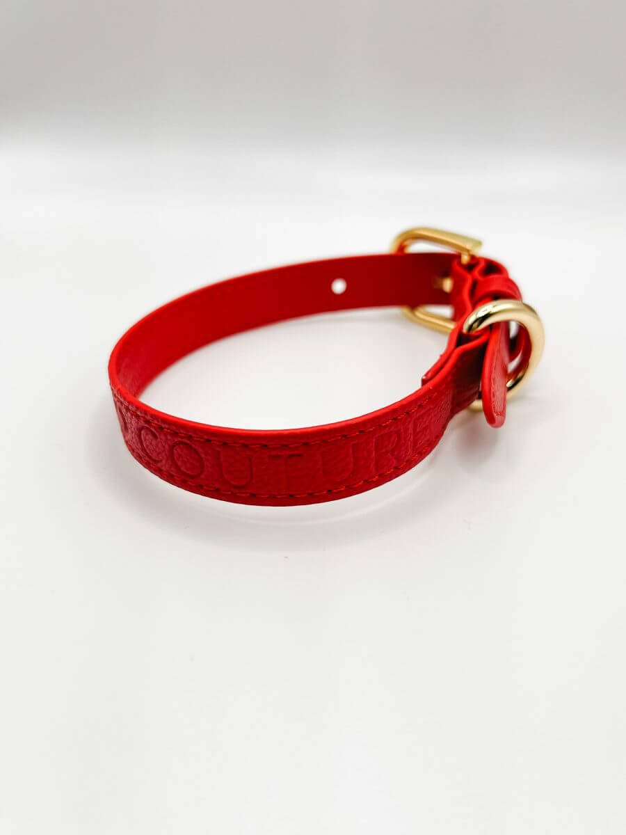 Vegan Lightweight Leather Dog Collar (Red) – by Coco Couture